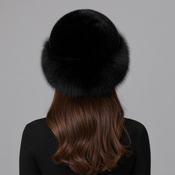 Black Faux Fur Winter Bucket Hat - Picture 4 of 5
